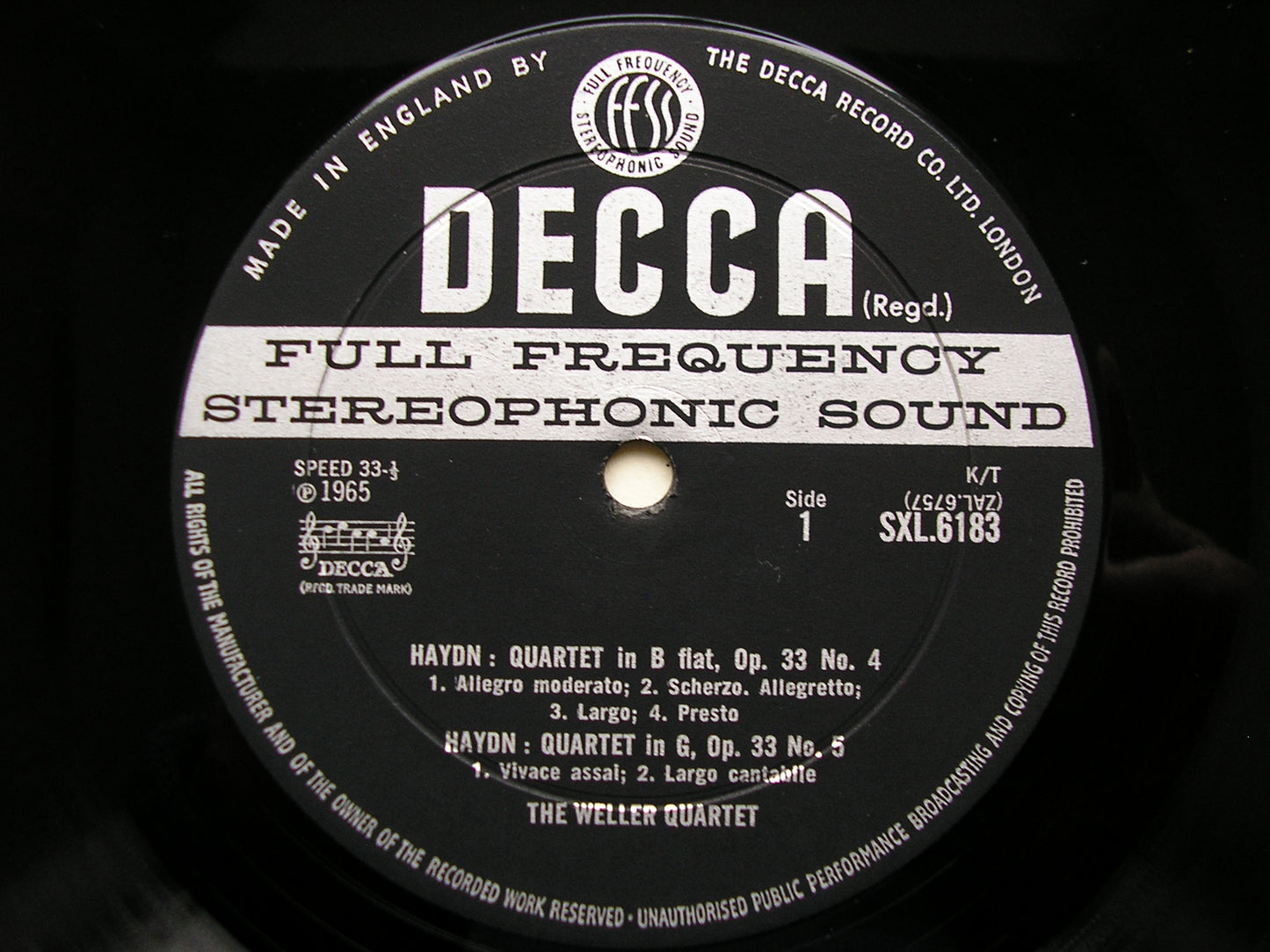 SXL 6183  HAYDN: THREE STRING QUARTETS Op. 33     THE WELLER QUARTET     ED2
