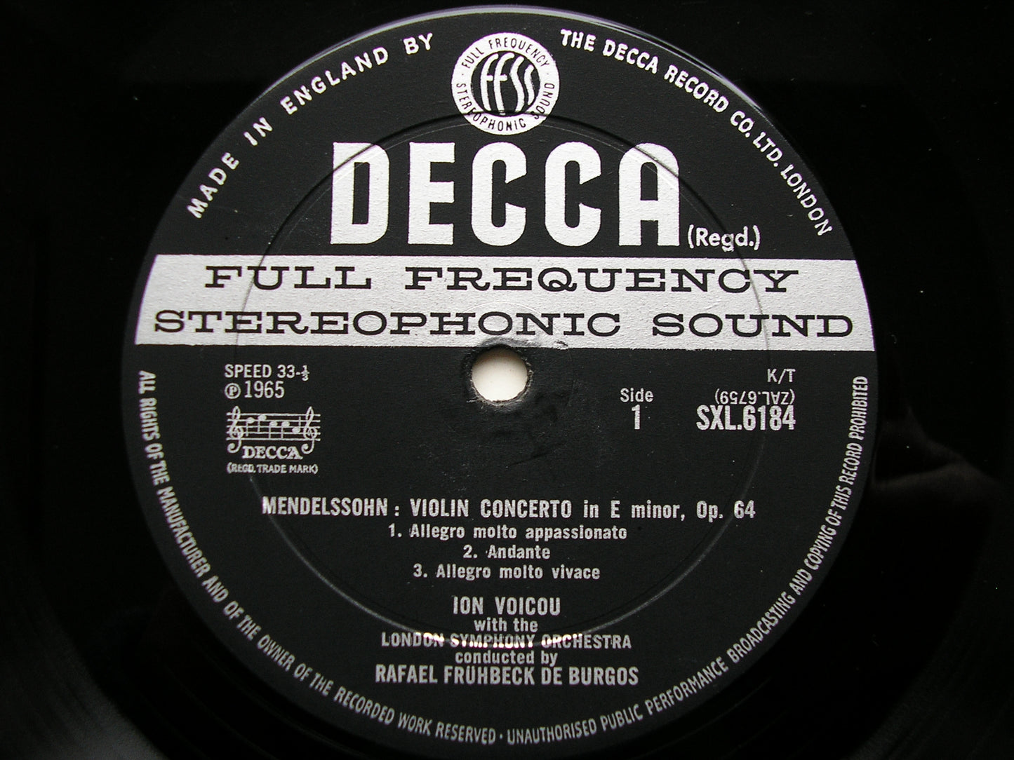 SXL 6184  MENDELSSOHN / BRUCH: VIOLIN CONCERTOS     ION VOICOU / LONDON SYMPHONY / DE BURGOS       ED2