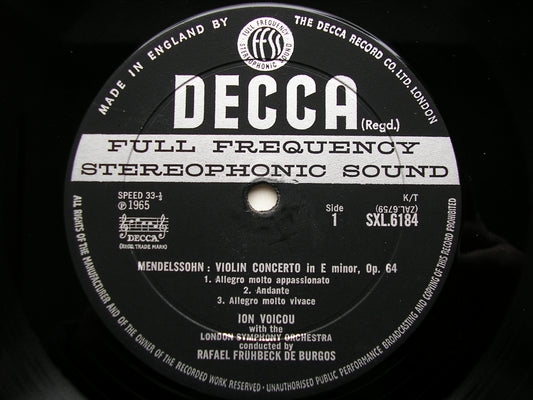SXL 6184  MENDELSSOHN / BRUCH: VIOLIN CONCERTOS     ION VOICOU / LONDON SYMPHONY / DE BURGOS       ED2