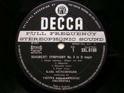 SXL 6186  SCHUBERT: SYMPHONIES Nos. 3 & 6      MUNCHINGER / VIENNA PHILHARMONIC     ED1