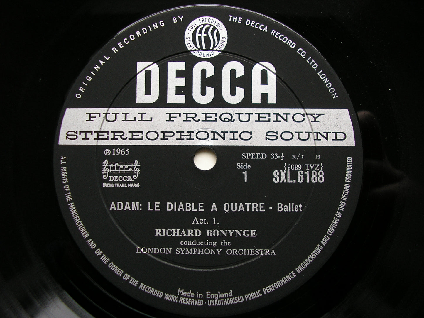 SXL 6188  ADAM:  LE DIABLE A QUATRE  complete ballet     BONYNGE / LONDON SYMPHONY    ED1