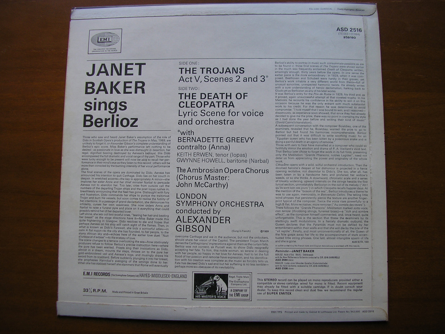BERLIOZ: THE TROJANS  Act 5 Scenes 2 & 3      JANET BAKER / LONDON SYMPHONY / GIBSON     ASD 2516