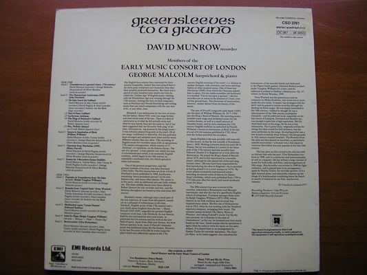 GREENSLEEVES TO A GROUND       MALCOM / THE EARLY MUSIC CONSORT OF LONDON / MUNROW      CSD 3781