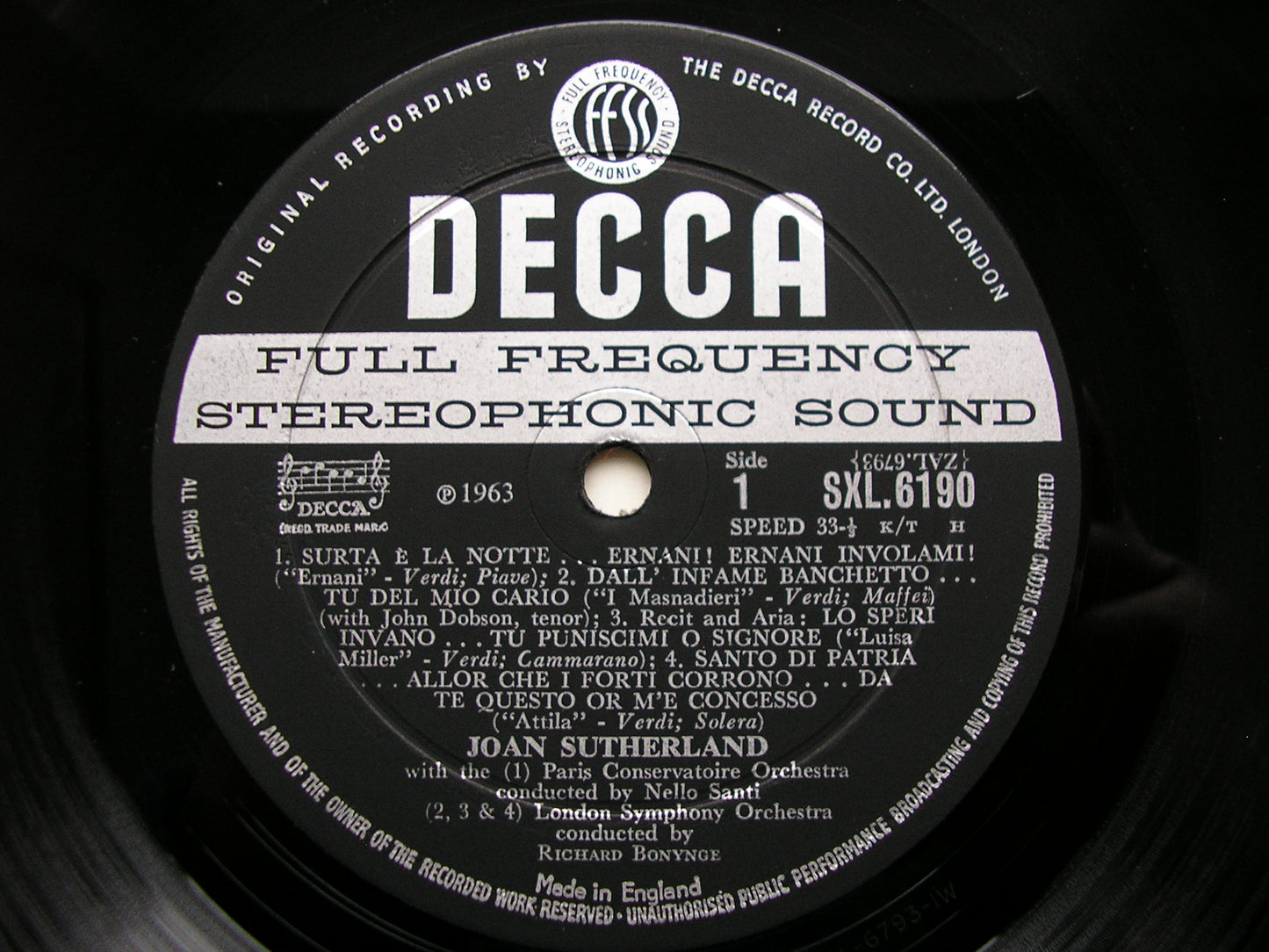 SXL 6190  SUTHERLAND SINGS VERDI         BONYNGE / SANTI / PRITCHARD / MOLINARI-PRADELLI     ED1