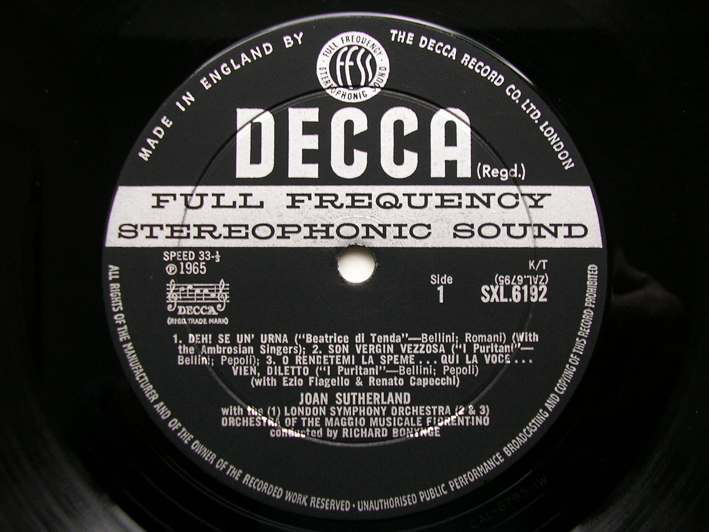 SXL 6192  SUTHERLAND SINGS BELLINI        BONYNGE / LSO / MOLINARI-PRADELLI / OROHCG      ED1