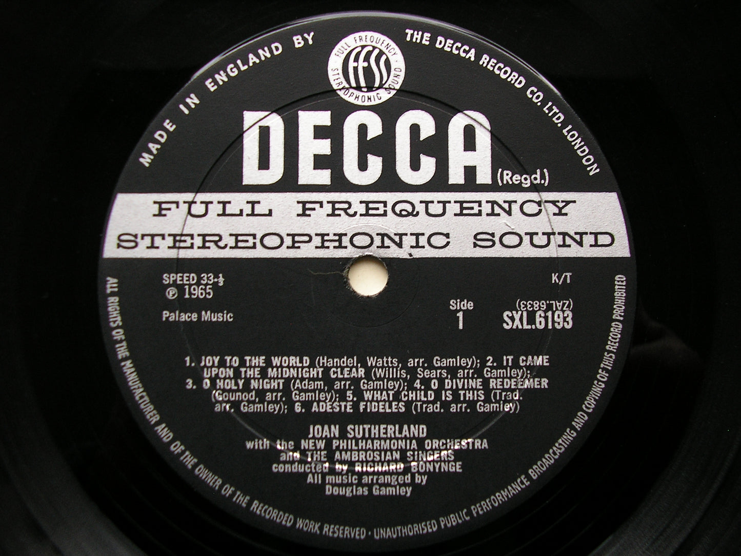 SXL 6193  JOY TO THE WORLD: Christmas songs      JOAN SUTHERLAND / NEW PHILHARMONIA / BONYNGE     ED2