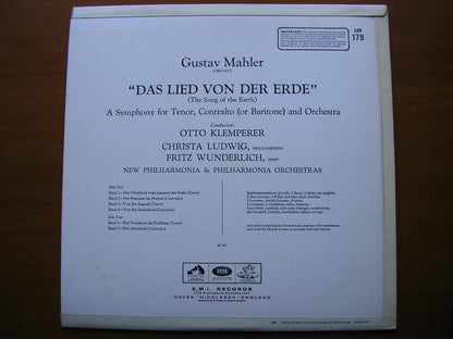 MAHLER: DAS LIED VON DER ERDE      LUDWIG / WUNDERLICH / NEW PHILHARMONIA / KLEMPERER      SAN 179