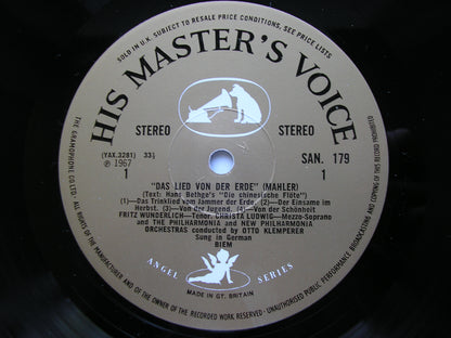 MAHLER: DAS LIED VON DER ERDE      LUDWIG / WUNDERLICH / NEW PHILHARMONIA / KLEMPERER      SAN 179