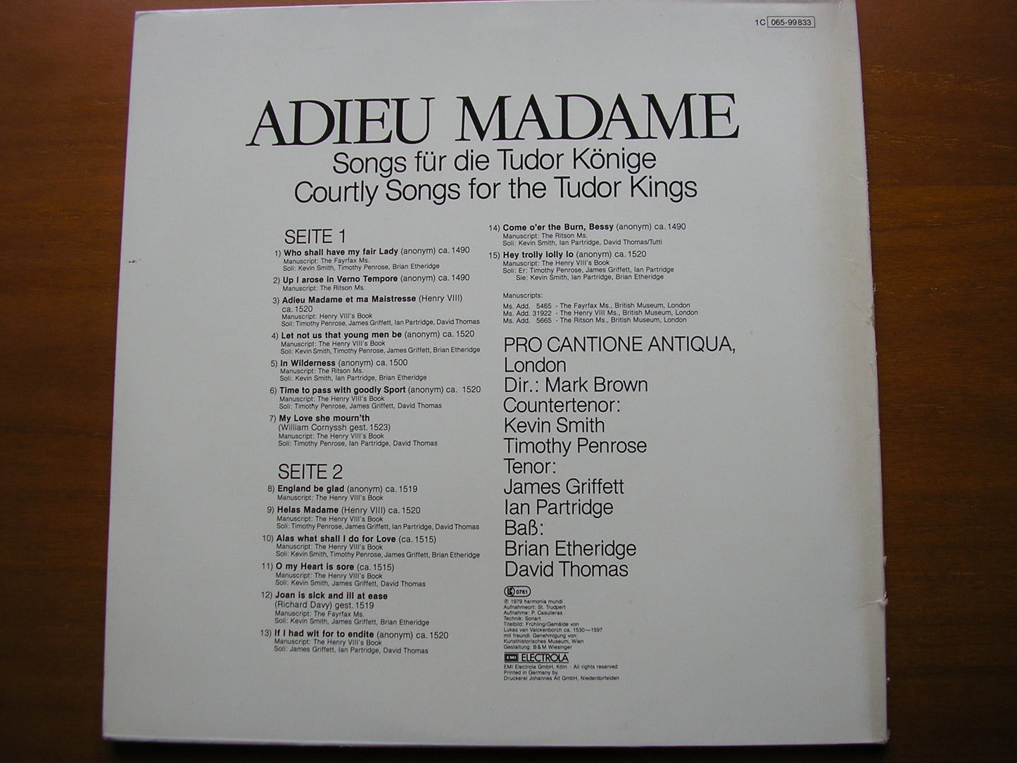 ADIEU MADAME: COURTLY SONGS FOR THE TUDOR KINGS     PRO CANTIONE ANTIQUA / MARK BROWN     065-99 833