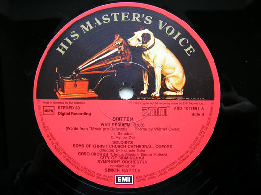 BRITTEN: WAR REQUIEM     SOLOISTS / CITY OF BIRMINGHAM SYMPHONY / RATTLE   2LP    SLS 1077573