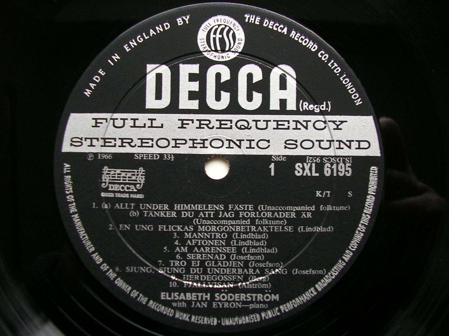 SXL 6195  JENNY LIND SONGS: MENDELSSOHN / SCHUMANN / LINDBLAD / JOSEPHSON     ELISABETH SODERSTROM / JAN EYRON      ED2