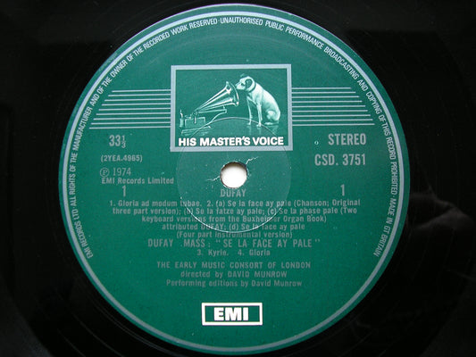 GUILLAME DUFAY: MASS  SE LA FACE AY PALE     THE EARLY MUSIC CONSORT OF LONDON / DAVID MUNROW     CSD 3751