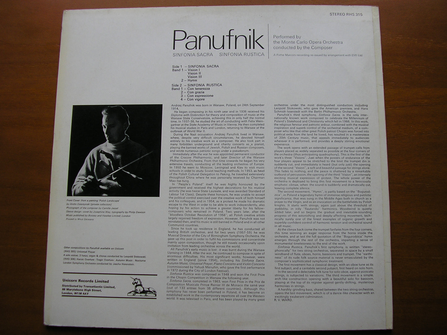 PANUFNIK: SINFONIA SACRA / SINFONIA RUSTICA     MONTE CARLO OPERA ORCHESTRA / PANUFNIK    RHS 315