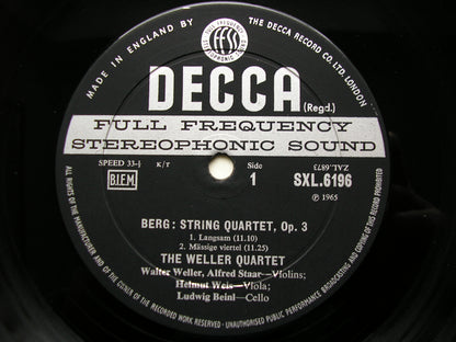 SXL 6196  SHOSTAKOVICH: STRING QUARTET No. 10 / BERG: QUARTET Op. 3      THE WELLER QUARTET     ED2