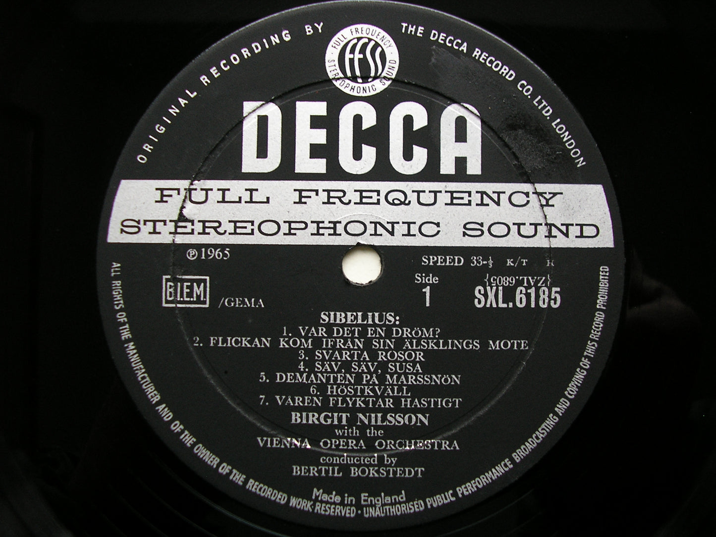 SXL 6185  SIBELIUS / GRIEG / RANGSTROM: SONGS       BIRGIT NILSSON / VIENNA OPERA ORCHESTRA / BOKSTEDT       ED1