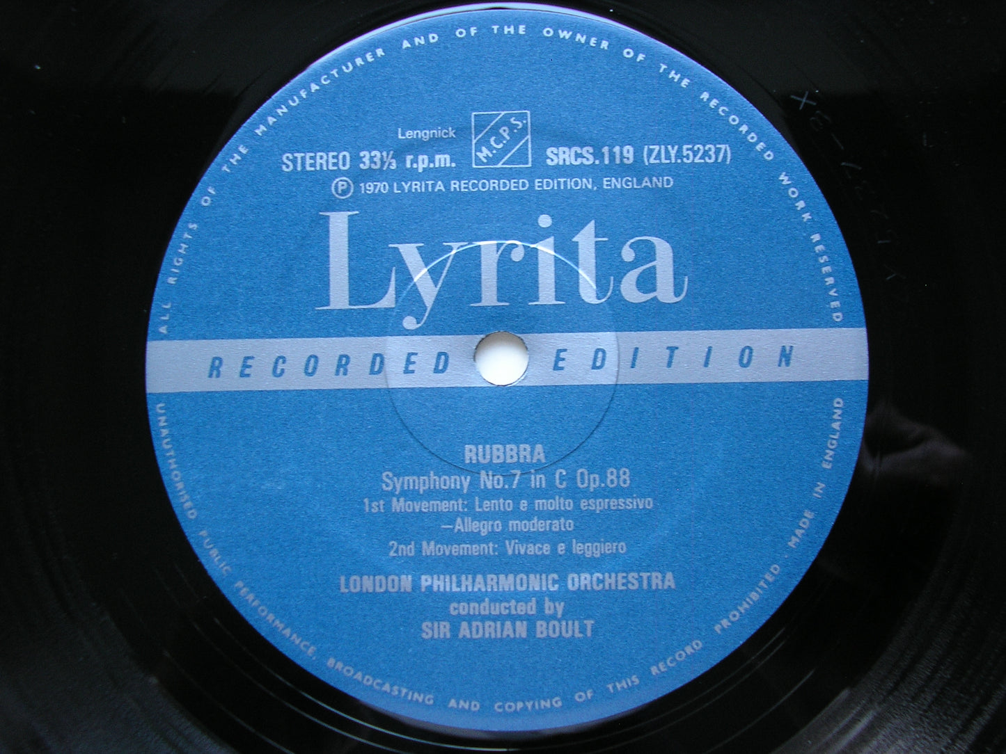 RUBBRA: SYMPHONY No. 7 / SOLILOQUY FOR CELLO & ORCHESTRA CELLO       BOULT / NPO / DE SARAM / LSO / VERNON HANDLEY     SRCS 119