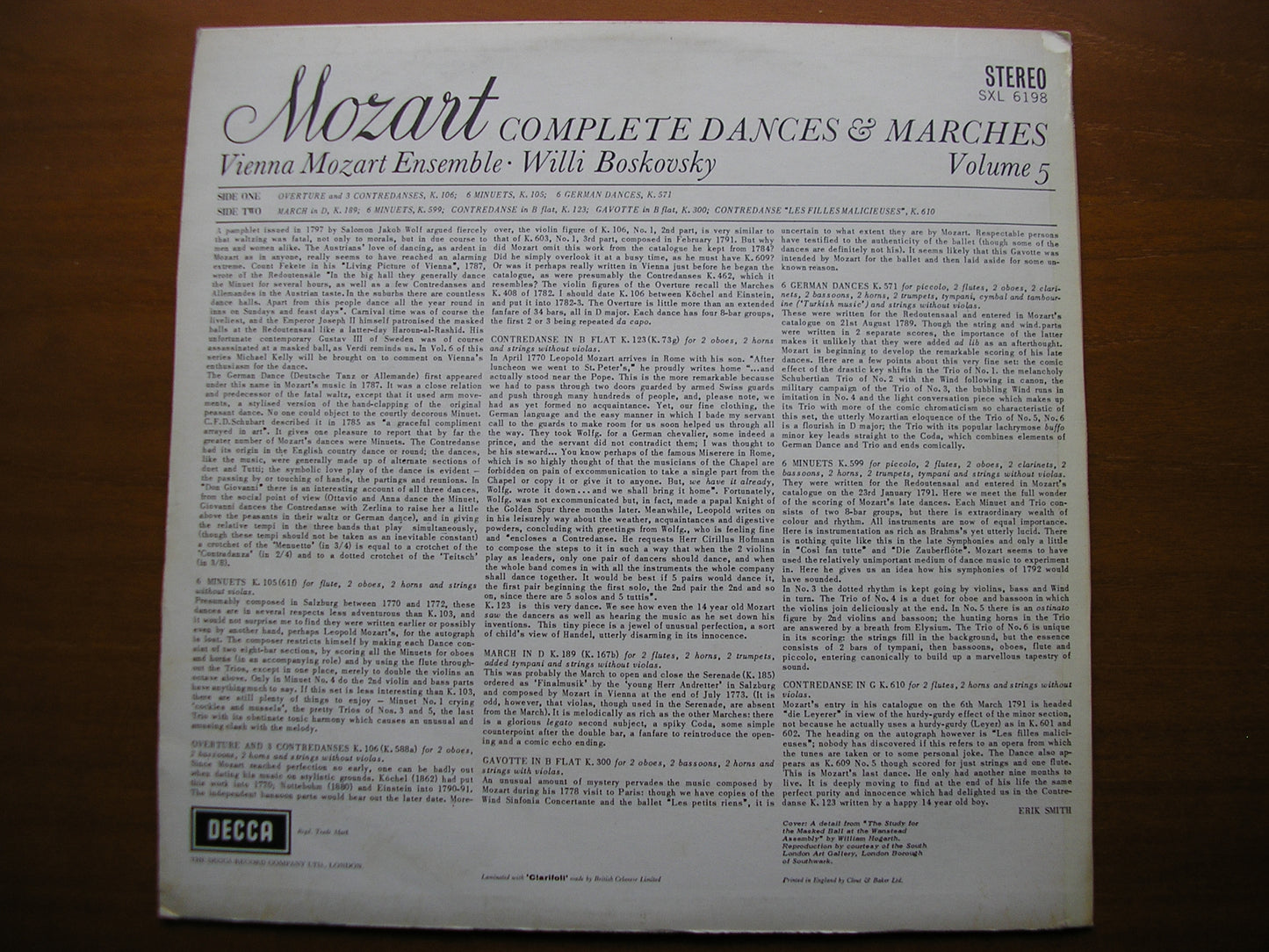 SXL 6198  MOZART: COMPLETE DANCES & MARCHES  Volume 5      BOSKOVSKY / VIENNA MOZART ENSEMBLE    ED2