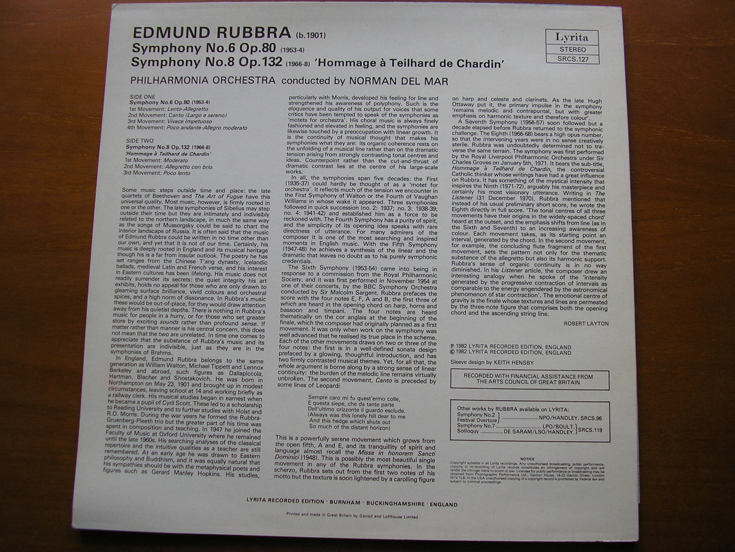 RUBBRA: SYMPHONIES Nos. 6 & 8        PHILHARMONIA / NORMAN DEL MAR      SRCS 127