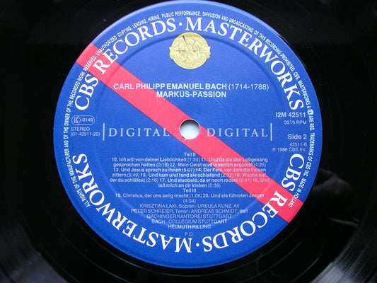 BACH, CARL PHILIPP EMANUEL: St. MARK PASSION     LAKI / KUNZ / SCHREIER / SCHMIDT / BACH-COLLEGIUM STUTTGART / RILLING    2LP     12M 42511