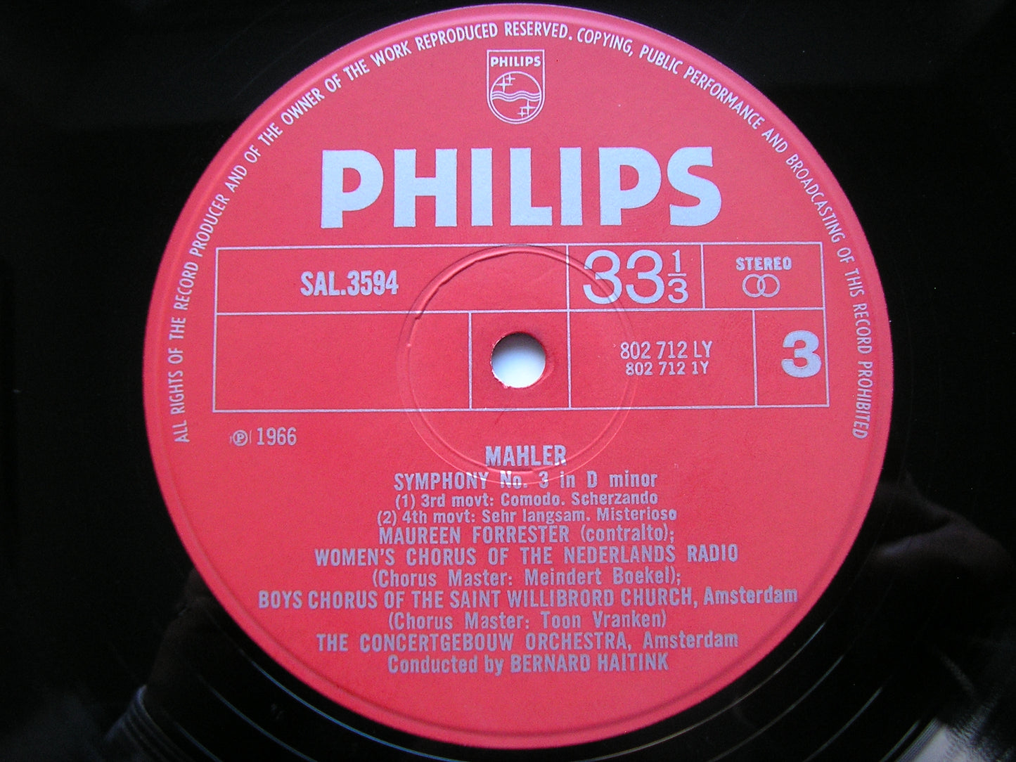 MAHLER: SYMPHONY No. 3     FORRESTER / CONCERTGEBOUW ORCHESTRA / HAITINK    SAL 3593 / 4