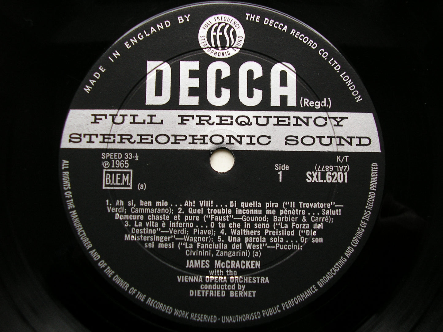 SXL 6201  JAMES McCRACKEN SINGS OPERA ARIAS       VIENNA OPERA ORCHESTRA / BERNET     ED2