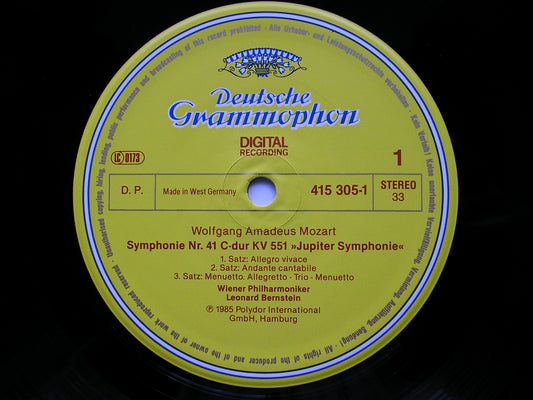 MOZART: SYMPHONIES Nos. 35 'Haffner'  &  41 'Jupiter'     BERNSTEIN / VIENNA PHILHARMONIC     415 305