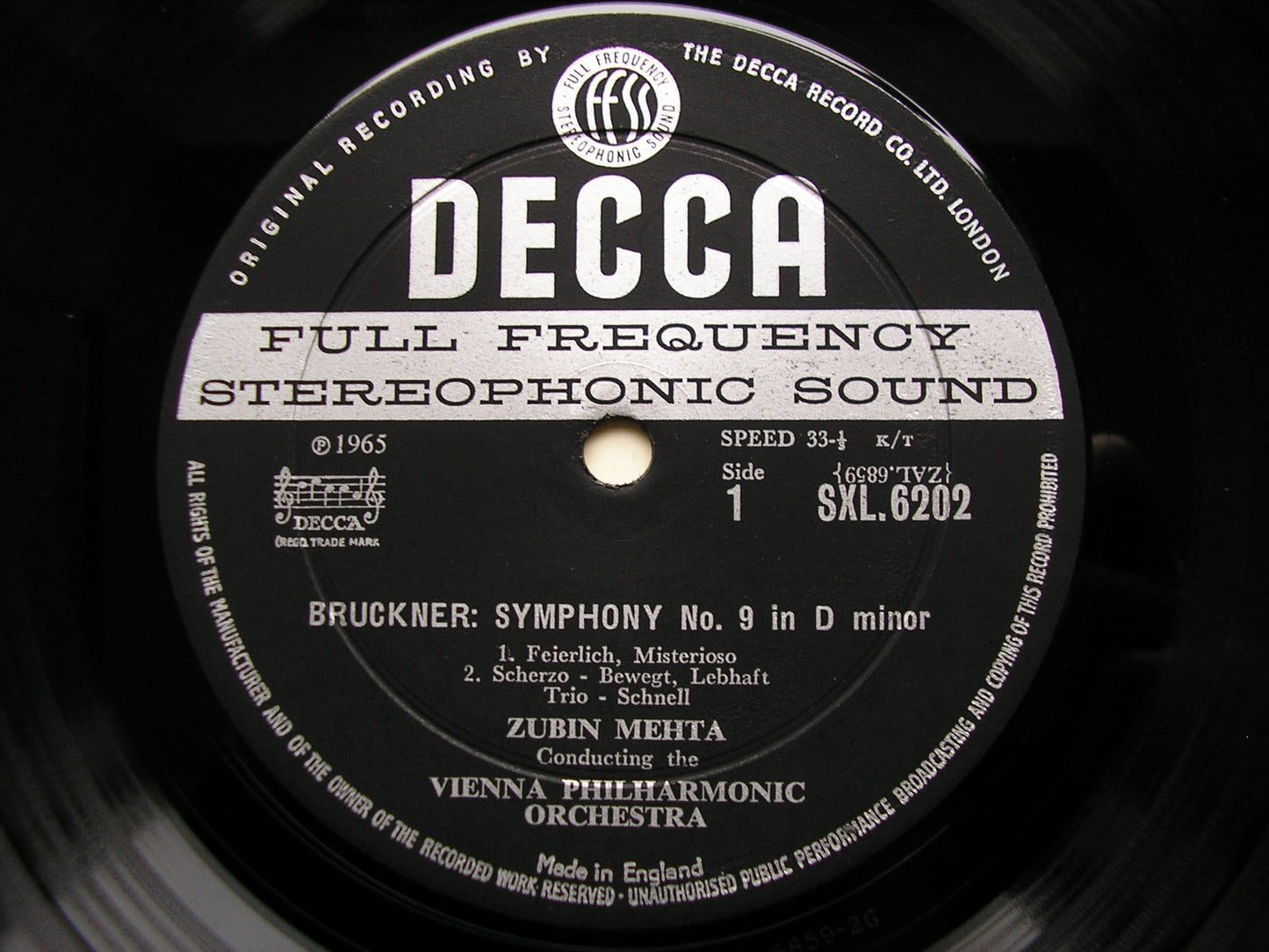 SXL 6202  BRUCKNER: SYMPHONY No.9     MEHTA / VIENNA PHILHARMONIC     ED1