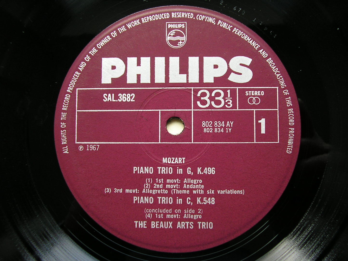 MOZART: PIANO TRIOS  K254 / K496 / K548      THE BEAUX ARTS TRIO      SAL 3682