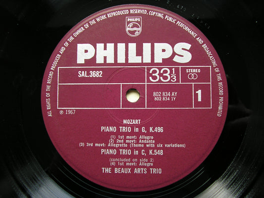 MOZART: PIANO TRIOS  K254 / K496 / K548      THE BEAUX ARTS TRIO      SAL 3682