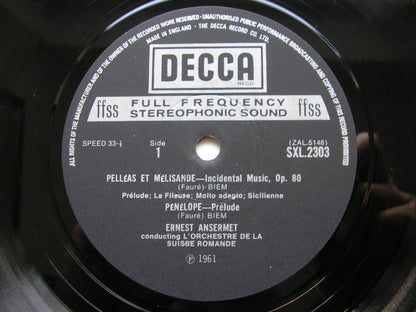 FAURE: PELLEAS & MELISANDE / MASQUES ET BERGAMASQUES       ANSERMET / SUISSE ROMANDE     SXL 2303