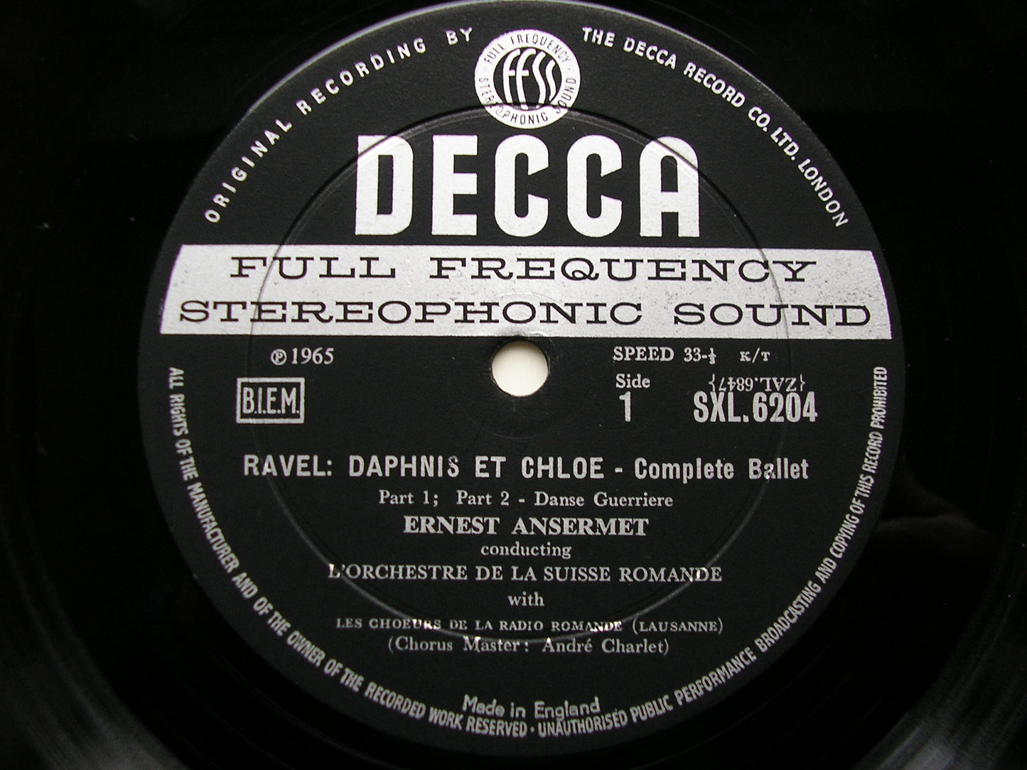 SXL 6204  RAVEL: DAPHNIS & CHLOE   complete ballet     ANSERMET / SUISSE ROMANDE    ED1