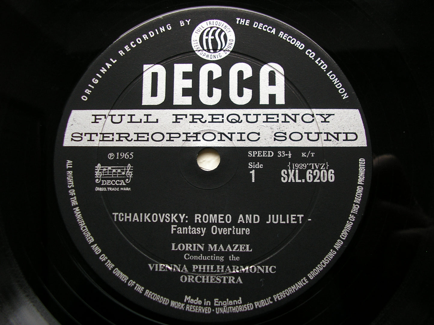 SXL 6206  TCHAIKOVSKY: ROMEO & JULIET / HAMLET       MAAZEL / VIENNA PHILHARMONIC     ED1