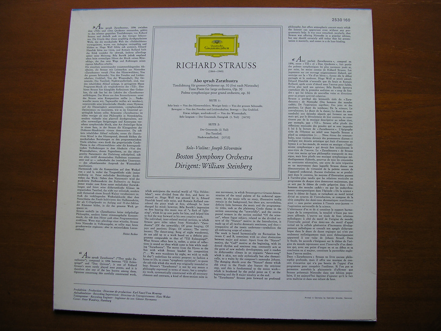 STRAUSS: ALSO SPRACH ZARATHUSTRA     STEINBERG / BOSTON SYMPHONY     2530 160