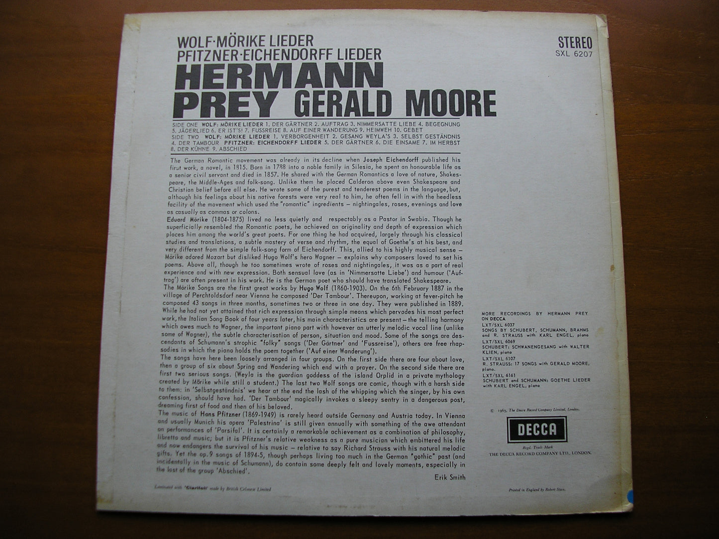 SXL 6207 WOLF: MORIKE LIEDER / PFITZNER: EICHENDORF LIEDER      PREY / MOORE    ED1