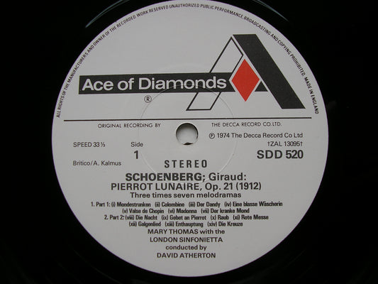 SCHOENBERG: PIERROT LUNAIRE SOLOISTS / LONDON SINFONIETTA / ATHERTON SDD 520