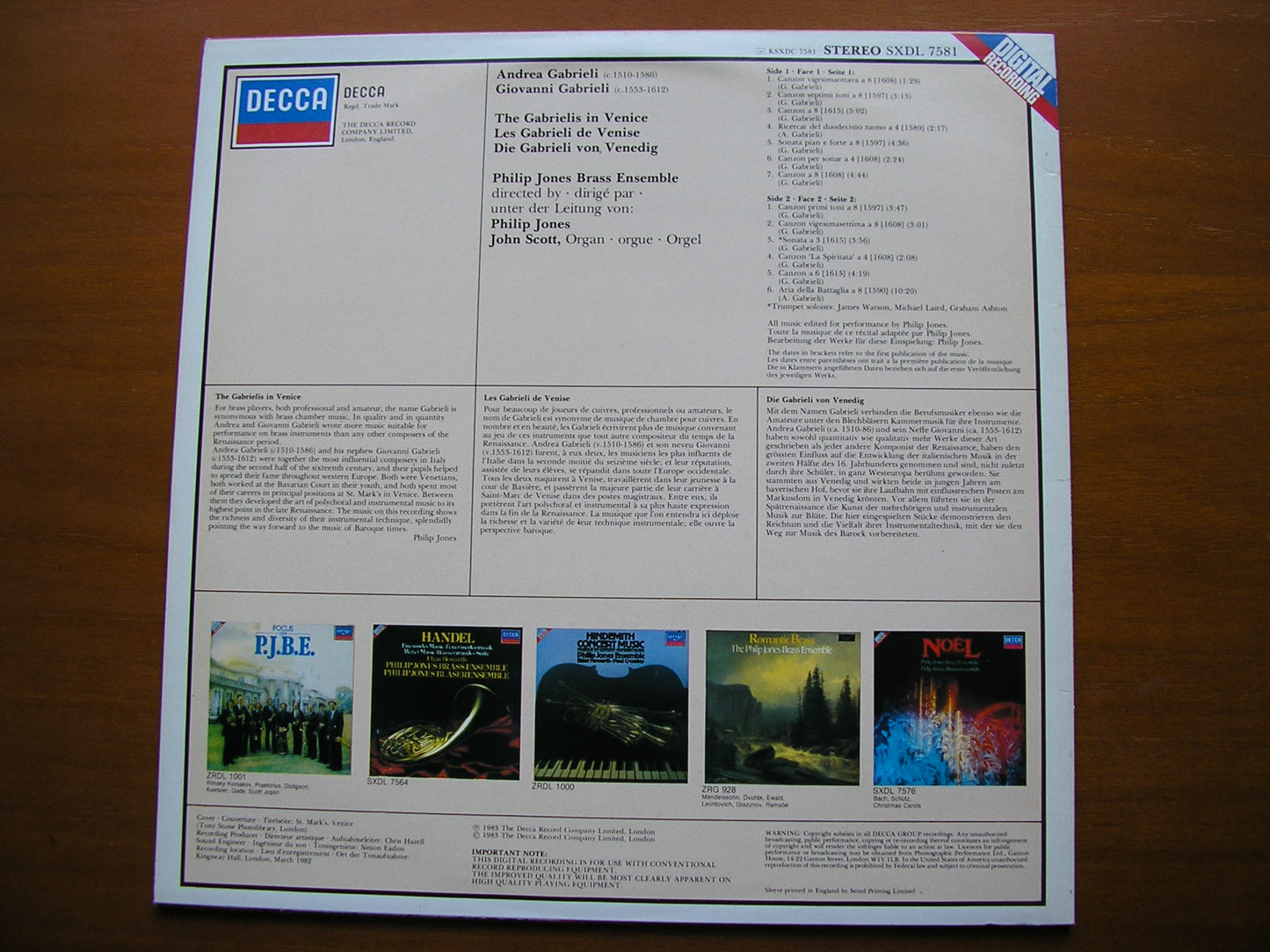 GABRIELI: THE GABRIELIS IN VENICE        PHILIP JONES BRASS ENSEMBLE      SXDL 7581