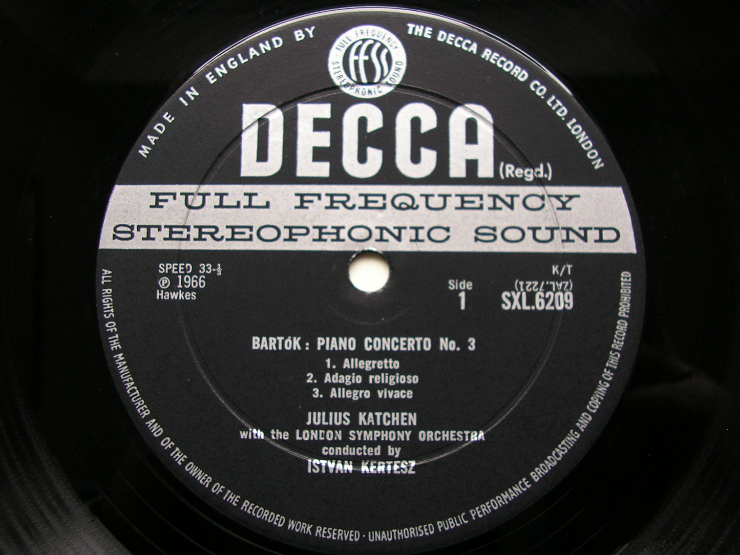 SXL 6209  BARTOK: PIANO CONCERTO No. 3 / RAVEL: PIANO CONCERTO in G      KATCHEN / LONDON SYMPHONY / KERTESZ     ED2