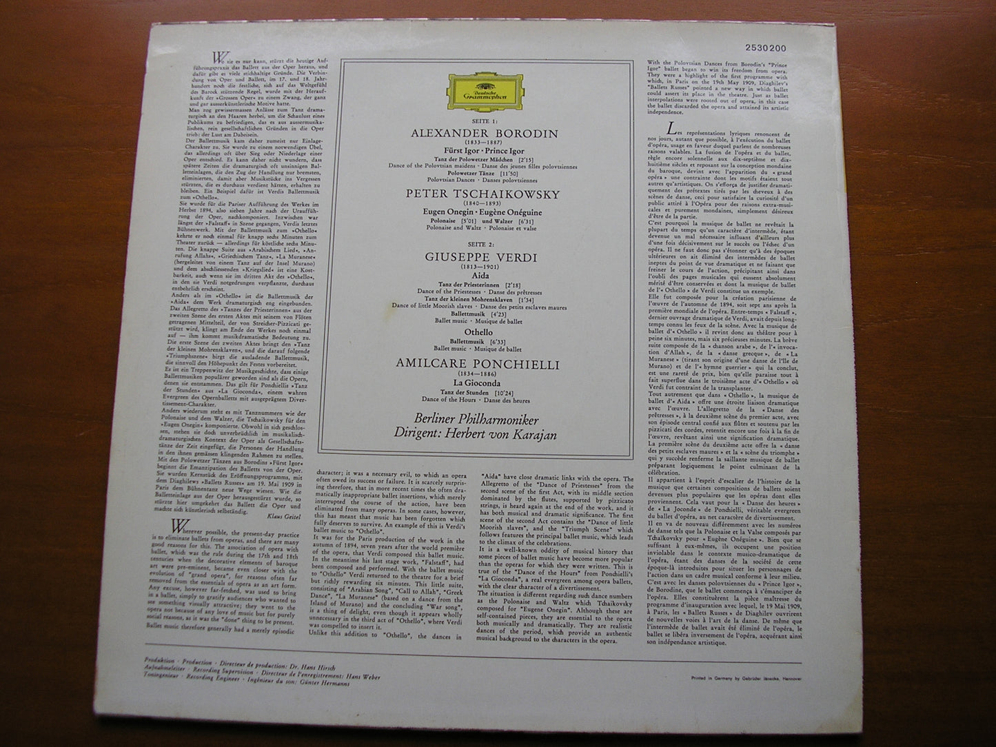 BALLETS FROM THE OPERA: VERDI / BORODIN / TCHAIKOVSKY / PONCHIELLI     KARAJAN / BERLIN PHILHARMONIC    2530 200