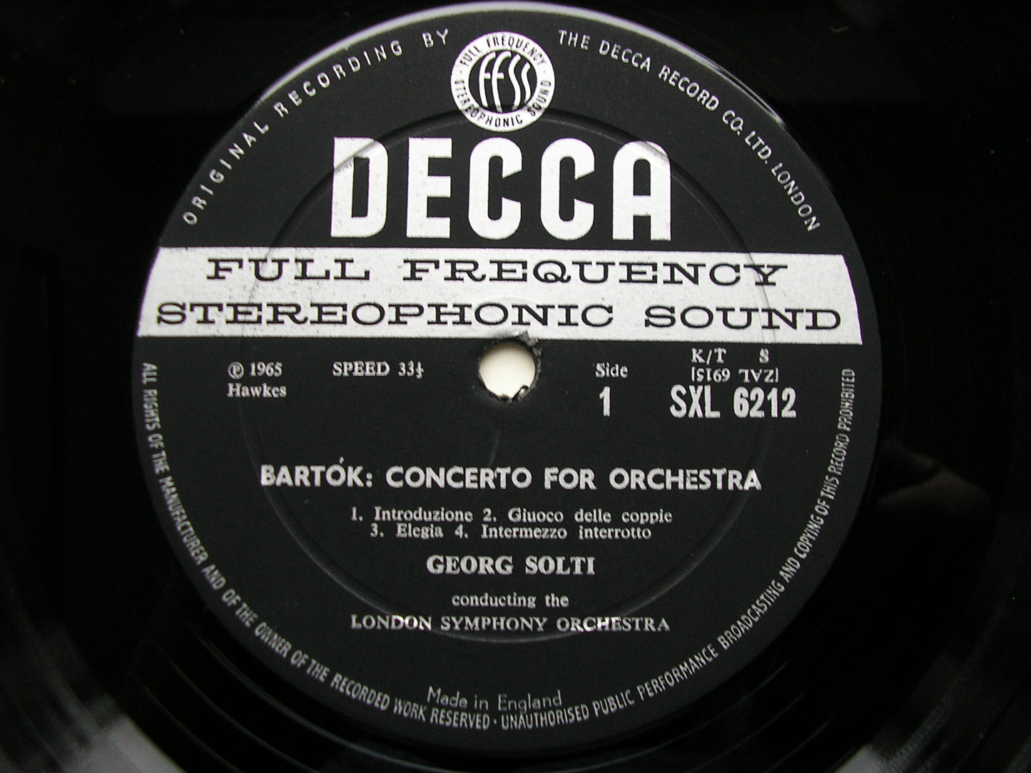 SXL 6212  BARTOK: CONCERTO FOR ORCHESTRA / DANCE SUITE    SOLTI / LONDON SYMPHONY    ED1