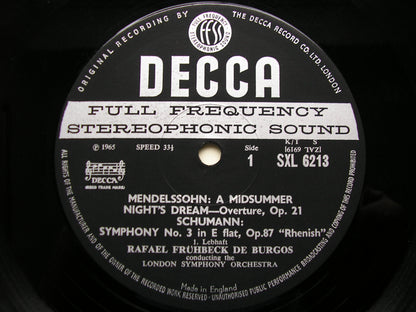 SXL 6213  SCHUMANN: SYMPHONY No. 3 'Rhenish' / MENDELSSOHN: OVERTURE    ED1