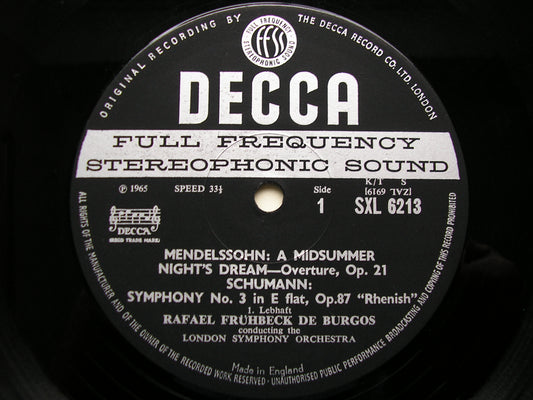 SXL 6213  SCHUMANN: SYMPHONY No. 3 'Rhenish' / MENDELSSOHN: OVERTURE    ED1