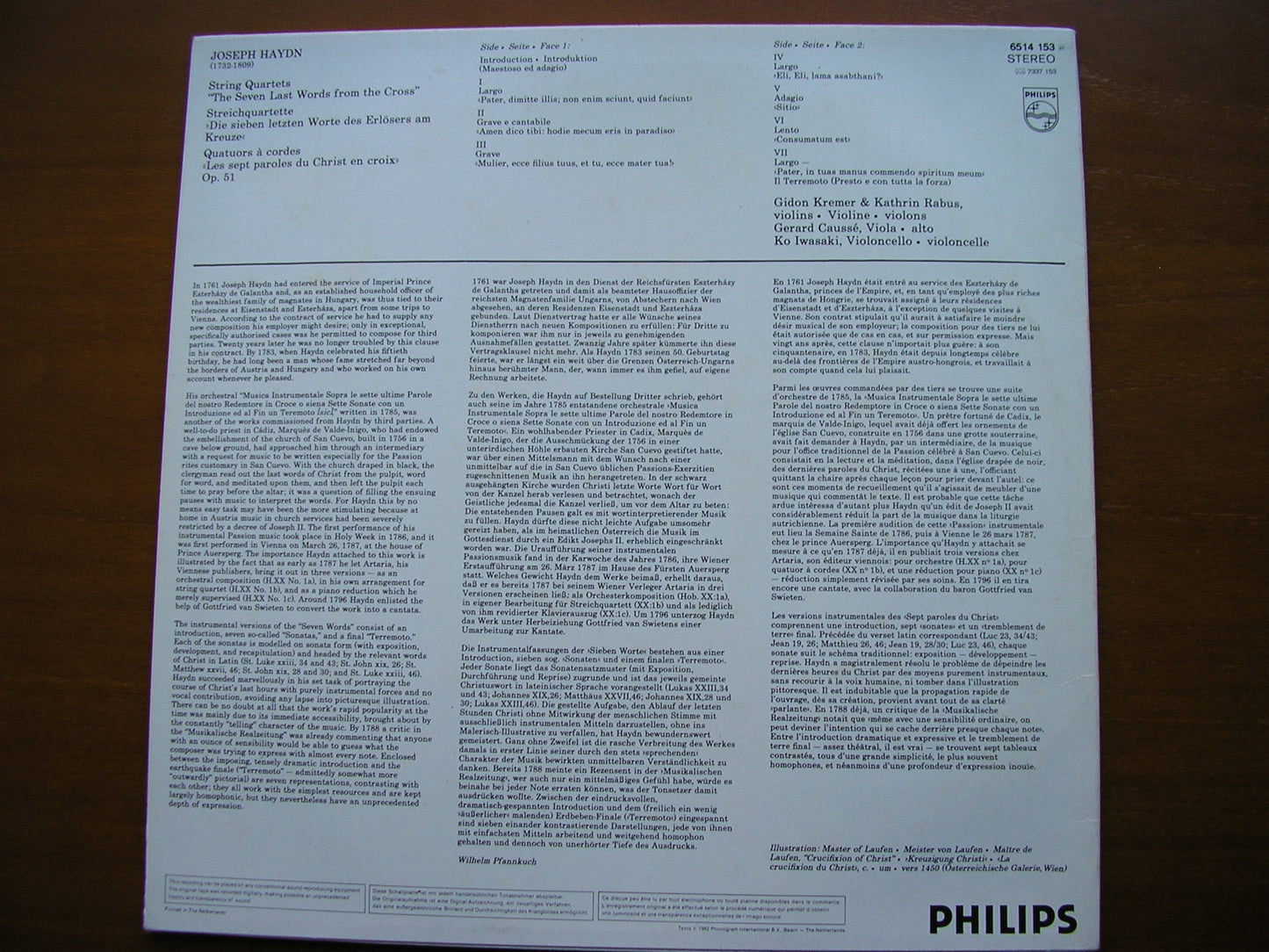 HAYDN: STRING QUARTETS Op. 51  'The Seven Last Words From The Cross'   KREMER / RABUS / CAUSSE / IWASAKI      6514 153