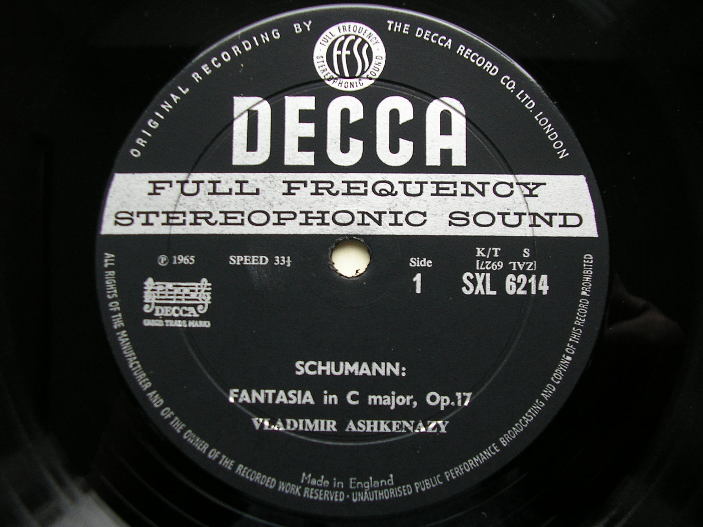 SXL 6214  SCHUMANN: FANTASIA in C / ETUDES SYMPHONIQUES      ASHKENAZY     ED1