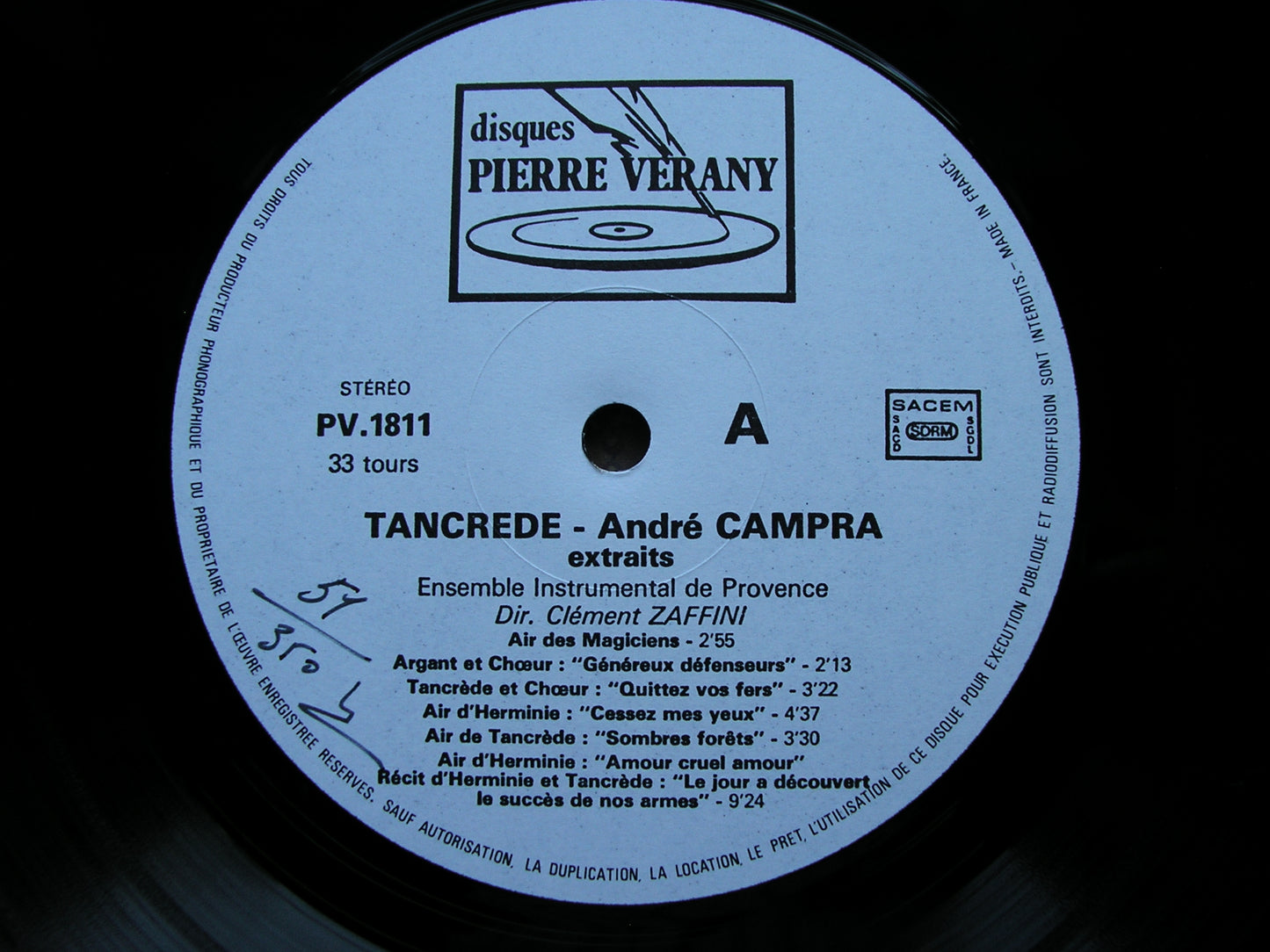 CAMPRA: TANCREDE   (1702)     SOLOISTS / PROVENCE INSTRUMENTAL ENSEMBLE / ZAFFINI      PV 1811