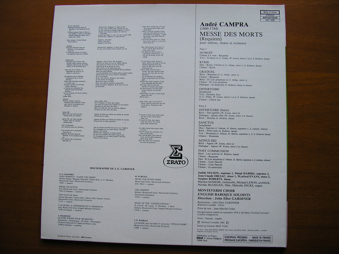 CAMPRA: REQUIEM    SOLOISTS / ENGLISH BAROQUE SOLOISTS / GARDINER     STU 71310