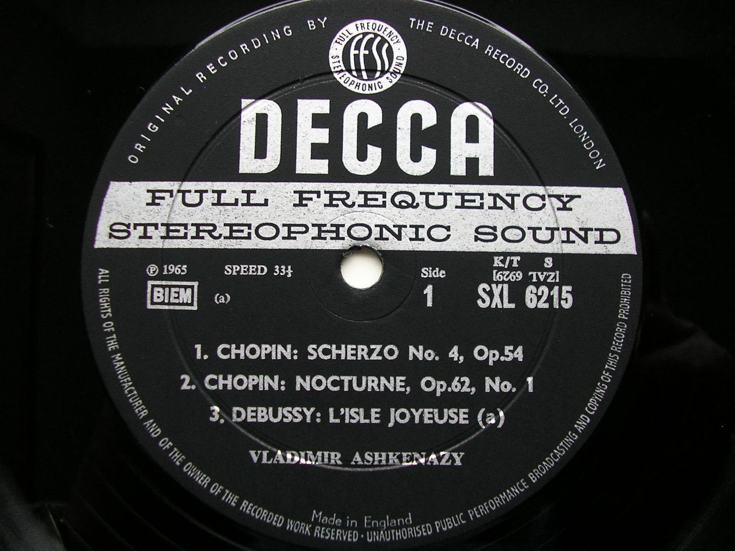 SXL 6215  CHOPIN / DEBUSSY / RAVEL: PIANO MUSIC      ASHKENAZY      ED1