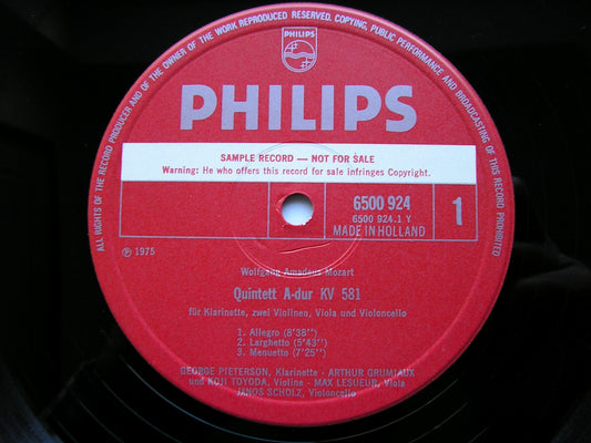 MOZART: CLARINET QUINTET K581 / OBOE QUARTET K370      GRUMIAUX / PIETERSON / PIERLOT      6500 924