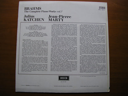 SXL 6217  BRAHMS: COMPLETE PIANO WORKS  Volume 5       JULIUS KATCHEN      ED2