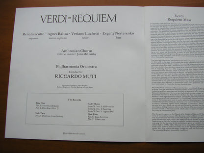 VERDI: REQUIEM  SCOTTO / BALTSA / LUCHETTI / NESTERENKO / PHILHARMONIA ORCHESTRA / MUTI     2LP    SLS 5185