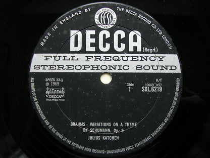 SXL 6219  BRAHMS: COMPLETE PIANO WORKS  Volume 6       JULIUS KATCHEN    ED2